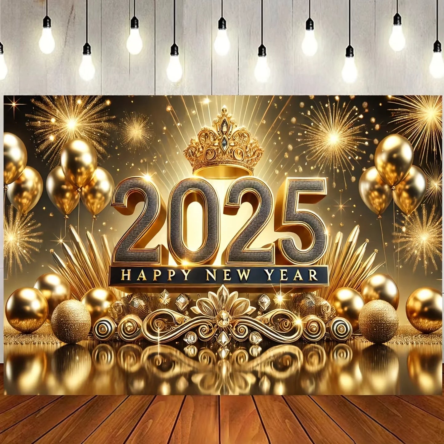 2025 Happy New Year Backdrop Balloon Crown Champagne Background Family Party Supplie Decor Banner Poster Photography Prop