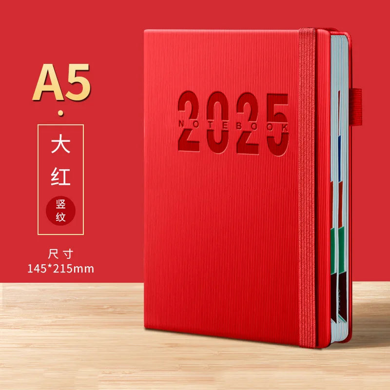 2025 English Calendar Notebooks Vertical Leather Cover Color Month Index Planner Elastic Strap A5 Agenda Office School Supplies