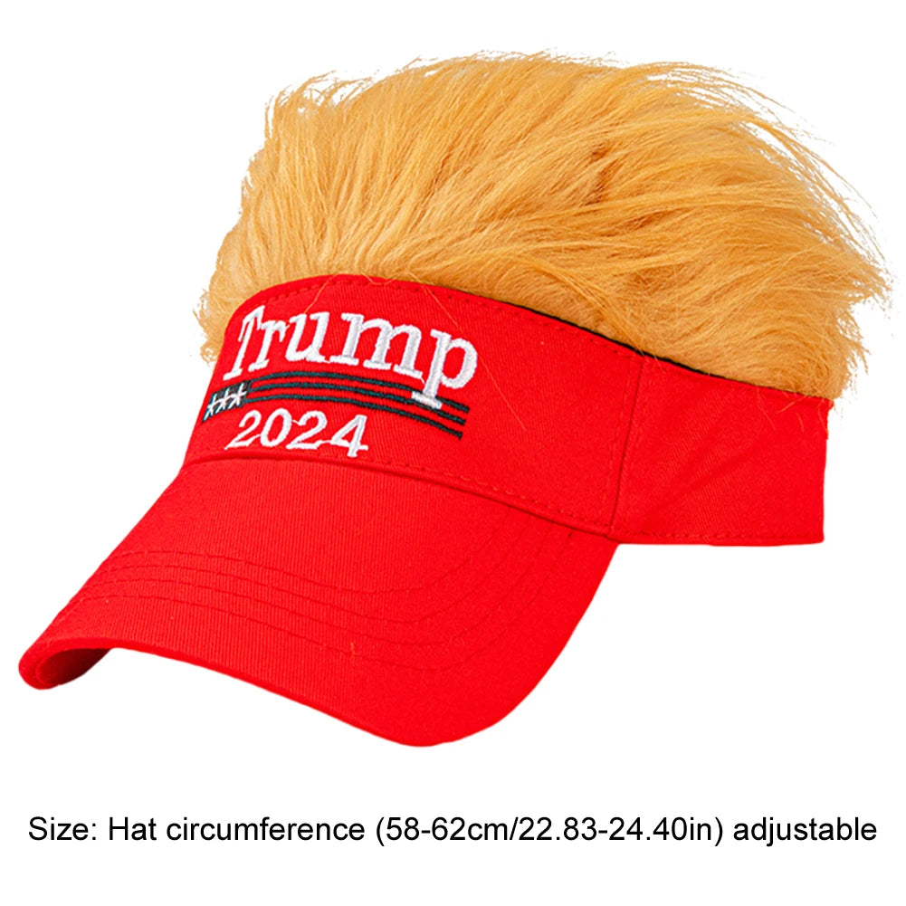 Trump 2024 Hat with Hair Embroidered Baseball Cap Funny Wigs Half Hat Adjustable Yellow Wig Hat Breathable for Outdoor Sports