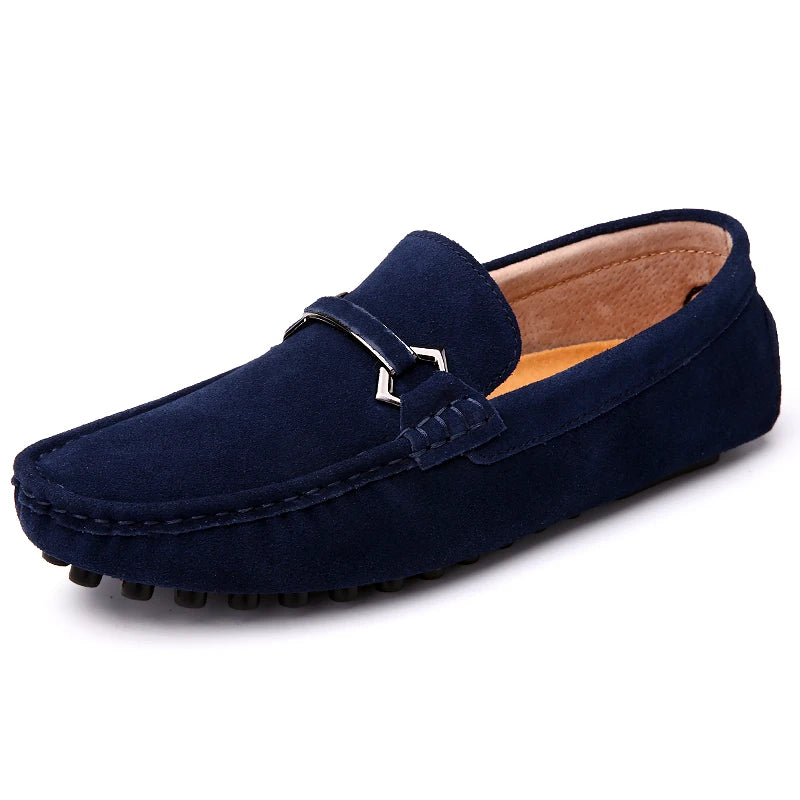 New Designer Men Moccasins Casual Shoes Red Gray Blue Youth Classics Business Moccasin Loafers Suede Leather Adult Leisure Shoes