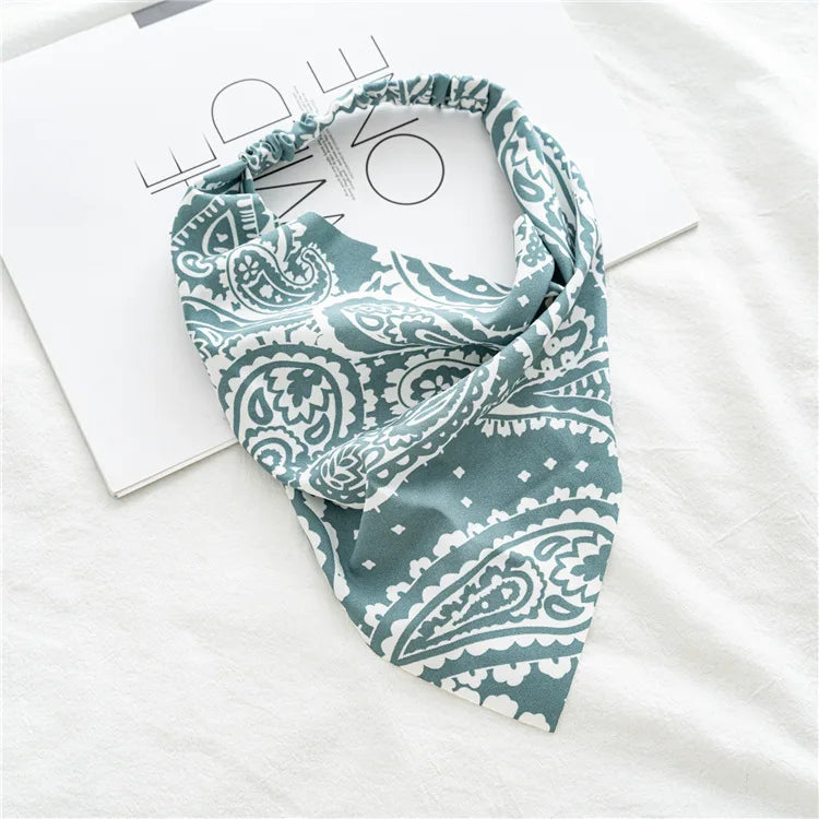 2022 Summer Vintage Print Flower Beach Bandana Hair Scarf Fashion Elastic Rubber Headbands for Women Girl Hair Accessories