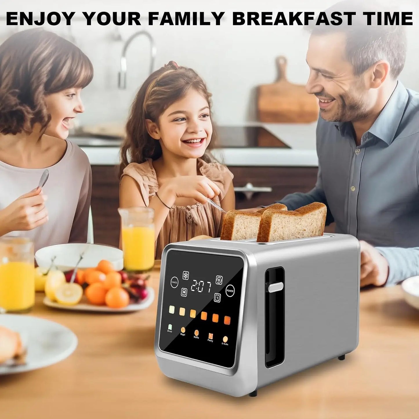 Touch Screen Toaster 2 Slice Bagel Toaster with LCD Display Stainless Steel Smart Digital Toasters with Single Slot Toasting