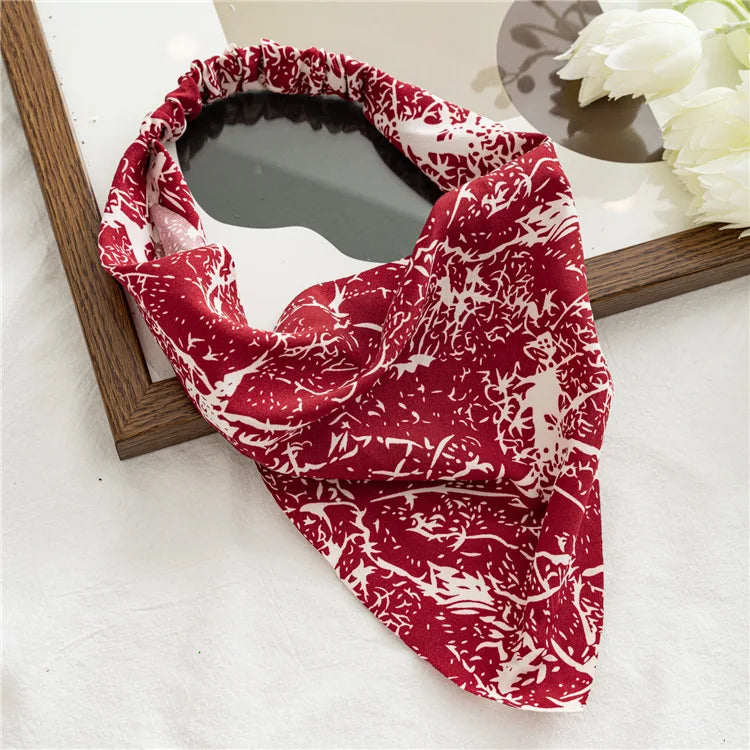 2022 Summer Vintage Print Flower Beach Bandana Hair Scarf Fashion Elastic Rubber Headbands for Women Girl Hair Accessories