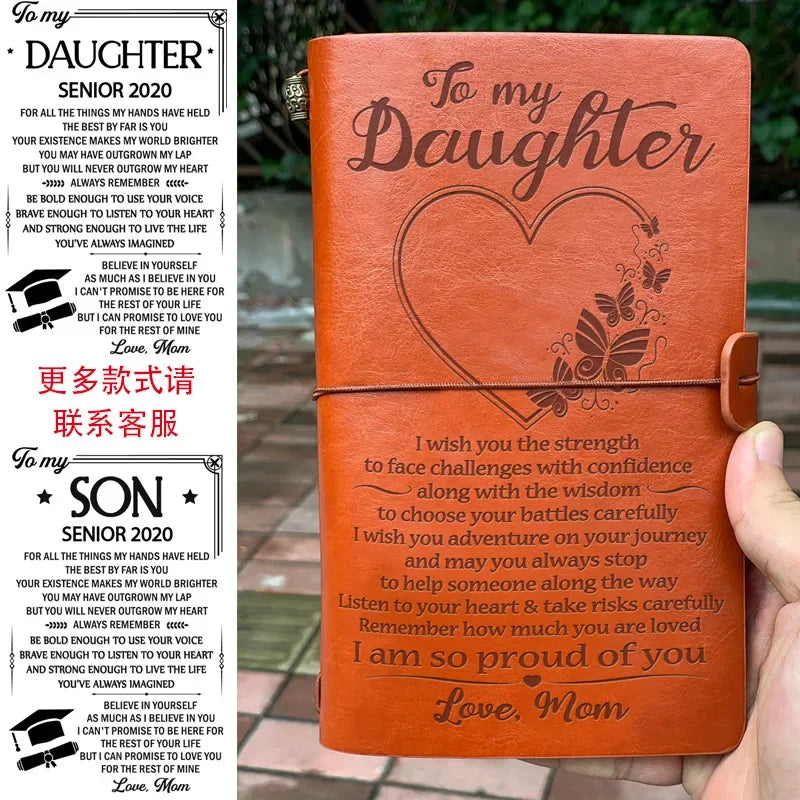 A6  Vintage Brown Craft Paper Notebook "To My Daughter Love Dad" Engraved Leather Journal Notebook Diary Gift 1pcs