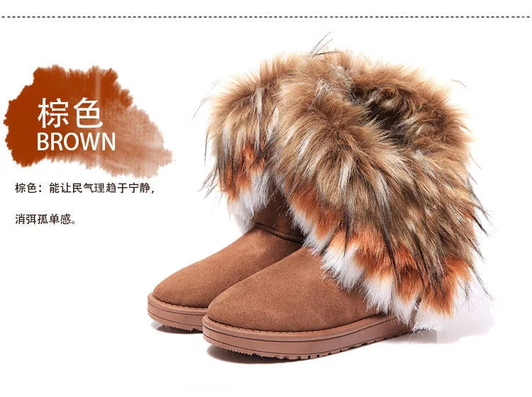 Women Winter Boots Snow Fur Boots Winter Warm Ankle Boots For Women Snow Shoes Style Round-toe Slip On Winter Boots Size 36-42