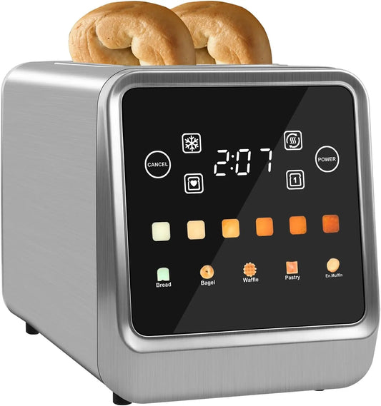 Touch Screen Toaster 2 Slice Bagel Toaster with LCD Display Stainless Steel Smart Digital Toasters with Single Slot Toasting