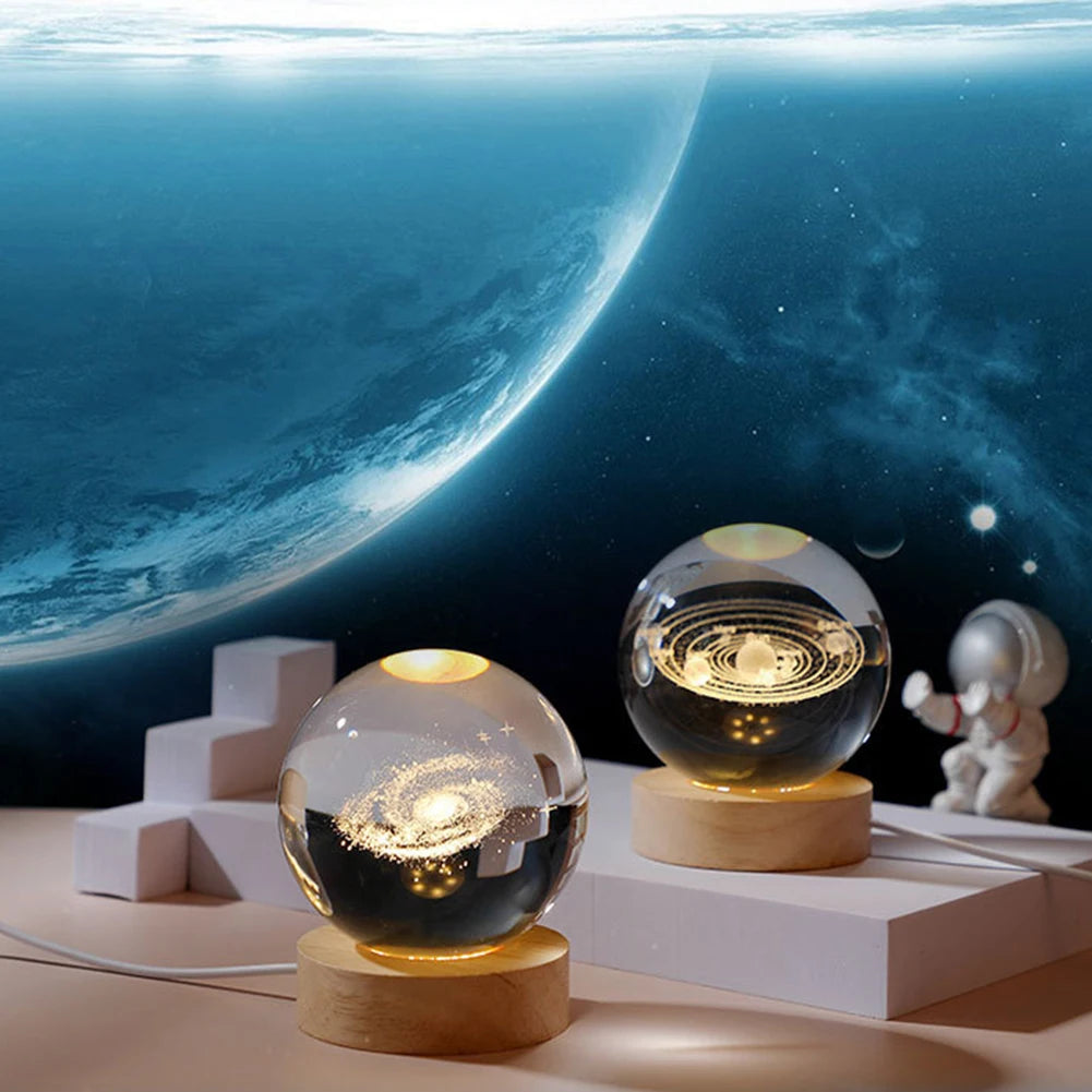 3D USB LED Night Light Galaxy Crystal Ball Table Lamp Planet Moon Lamp Bedroom Home Decor for Kids Party Children Birthday Gifts