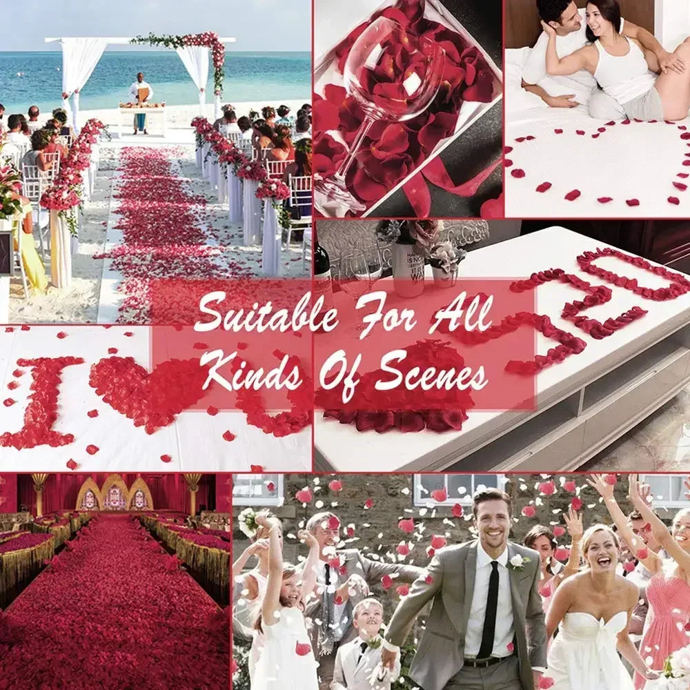 Red Silk Fake Rose Petals (100/10,000pcs) – Artificial Flower Petals for Valentine’s Day, Weddings, and Romantic Party Decor