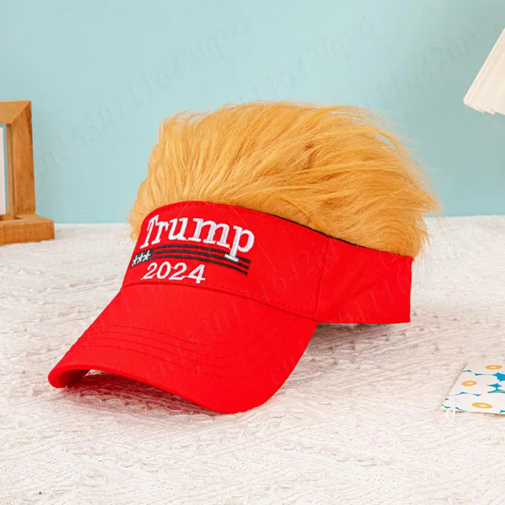 Trump 2024 Hat with Hair Embroidered Baseball Cap Funny Wigs Half Hat Adjustable Yellow Wig Hat Breathable for Outdoor Sports