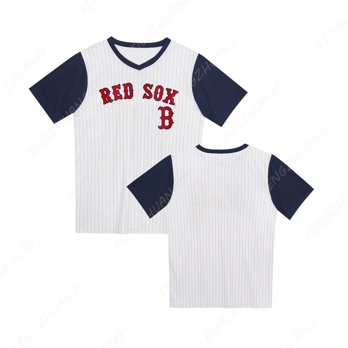 Boston Red Sox Pinstripe Jersey Outdoor Quick Dry Short Sleeve Comfortable Breathable Sportswear Summer Classic Loose T-Shirt