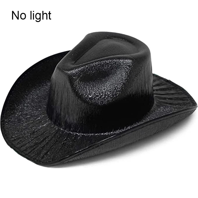 Hot Cowgirl Hat Men and Women's EL Wire Glow Cowboy Hat Wedding Party Supplies Glowing Jazz Hat Stage Shining Caps Photo Props