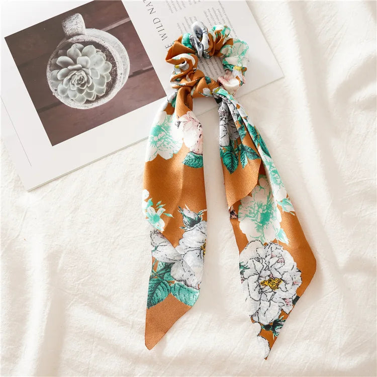 2022 Summer Vintage Print Flower Beach Bandana Hair Scarf Fashion Elastic Rubber Headbands for Women Girl Hair Accessories