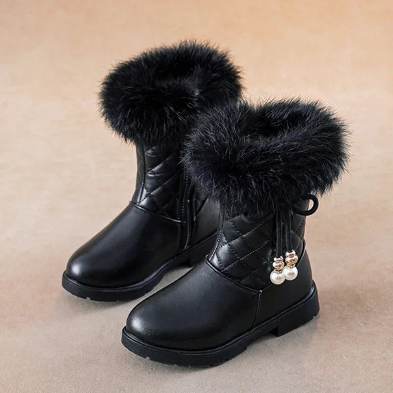 Winter Girl Boots Fashion Versatile Long Tube Boot Comfort Casual Cotton Boots Warm Princess Girl Shoe Velvet Simple Snow Boot