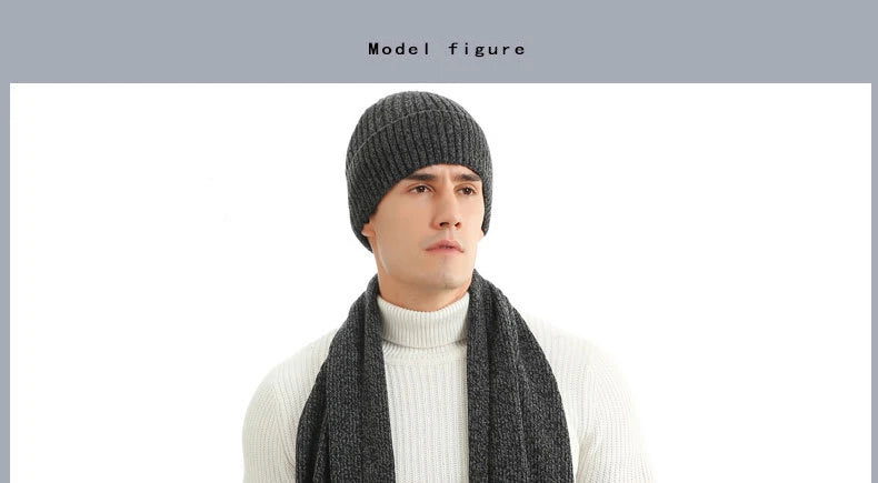 Men's Autumn Winter Keep Warm Set Beanie Gloves Scarf Male Woolen Yarn Knitted Muffler Spring Fall Hat Solid Color Neckerchief