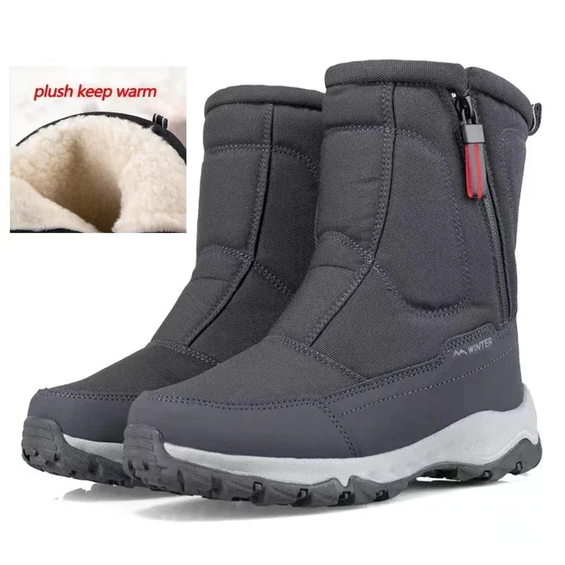 Mens Boots Waterproof Cotton Man Shoes High Top Boots Plush Winter Snow Boots Slip-On Non-slip Outdoor Male Hiking Shoes for Men