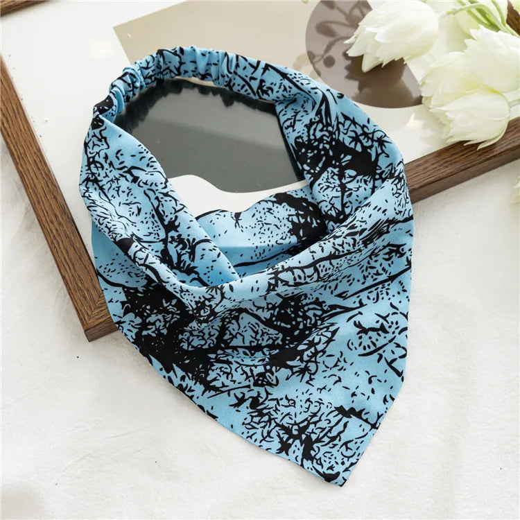 2022 Summer Vintage Print Flower Beach Bandana Hair Scarf Fashion Elastic Rubber Headbands for Women Girl Hair Accessories