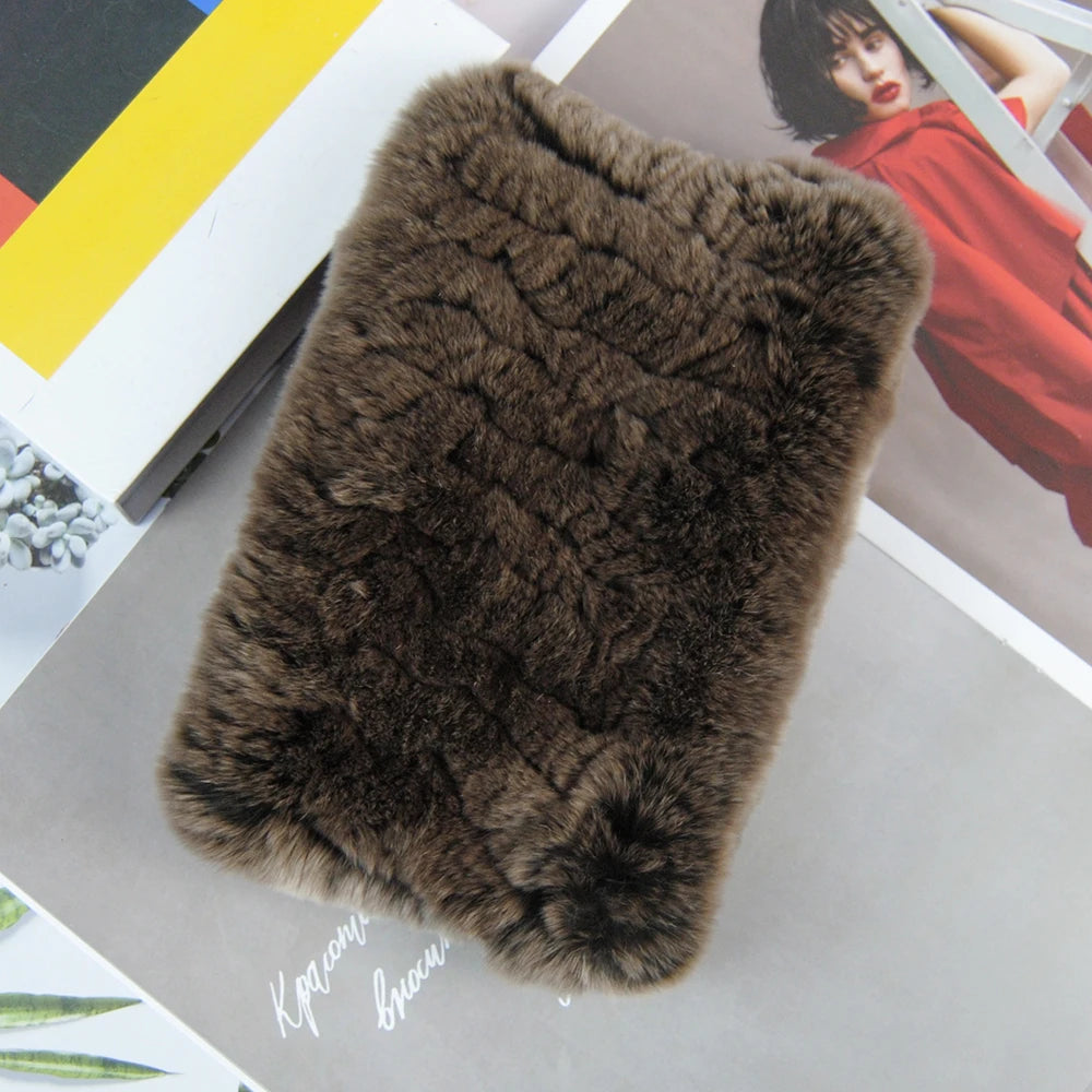 Hot Sale Brand Women Real Rex Rabbit Fur Scarf Girls Warm Soft Knitted Good Elastic Rabbit Fur Headband Natural Fur Ring Scarves