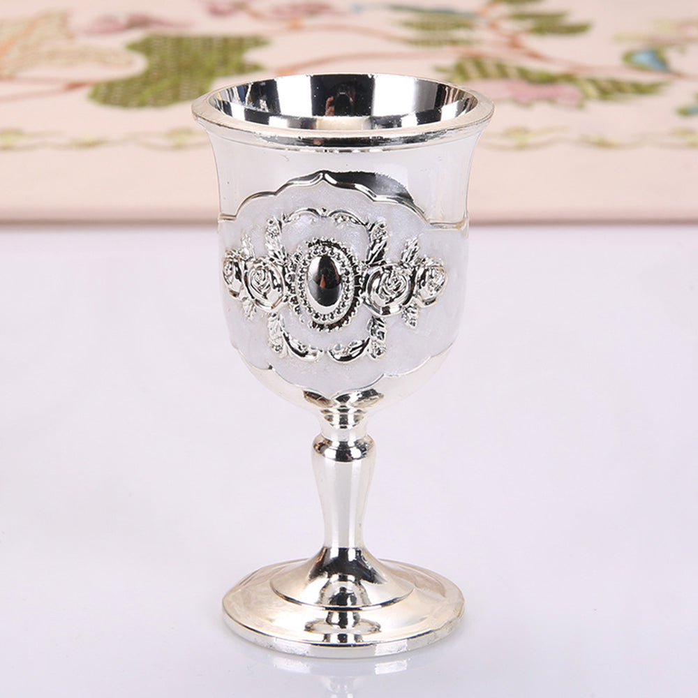 Vintage Palace White Wine Glass Engraved Flower Pattern Goblet Wineglass Bar Metal Wine Glass Champagne Cocktail Drinking Cup