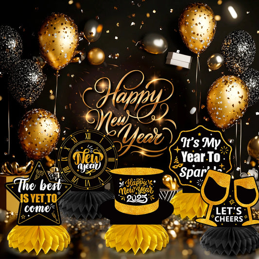 9 Pcs New Years Decorations 2025 New Years Honeycomb Centerpieces New Years Eve Party Decorations Hello 2025 Theme Table Toppers