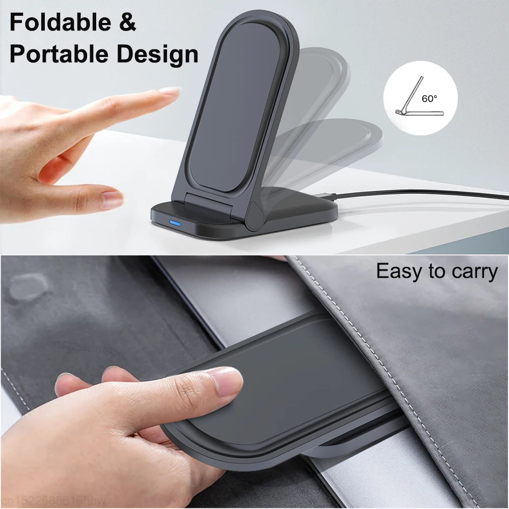 Wireless Charger Stand Foldable Induction Fast Charging Station for iPhone 14 15 Pro Max Samsung Galaxy S24 S23 Folding Charger