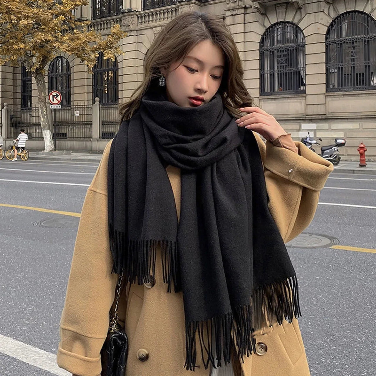 New Black Scarf Cashmere Woman Wool Ladies Scarf Warm Checkered Scarf Women's Winter Scarves XWJ07