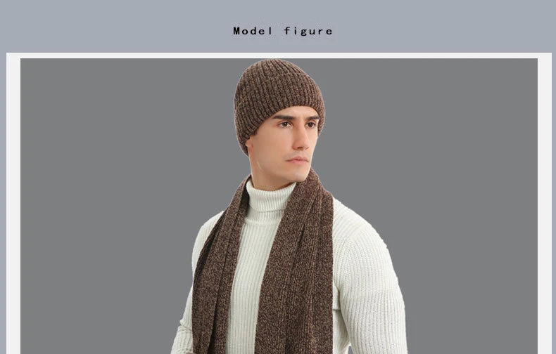 Men's Autumn Winter Keep Warm Set Beanie Gloves Scarf Male Woolen Yarn Knitted Muffler Spring Fall Hat Solid Color Neckerchief