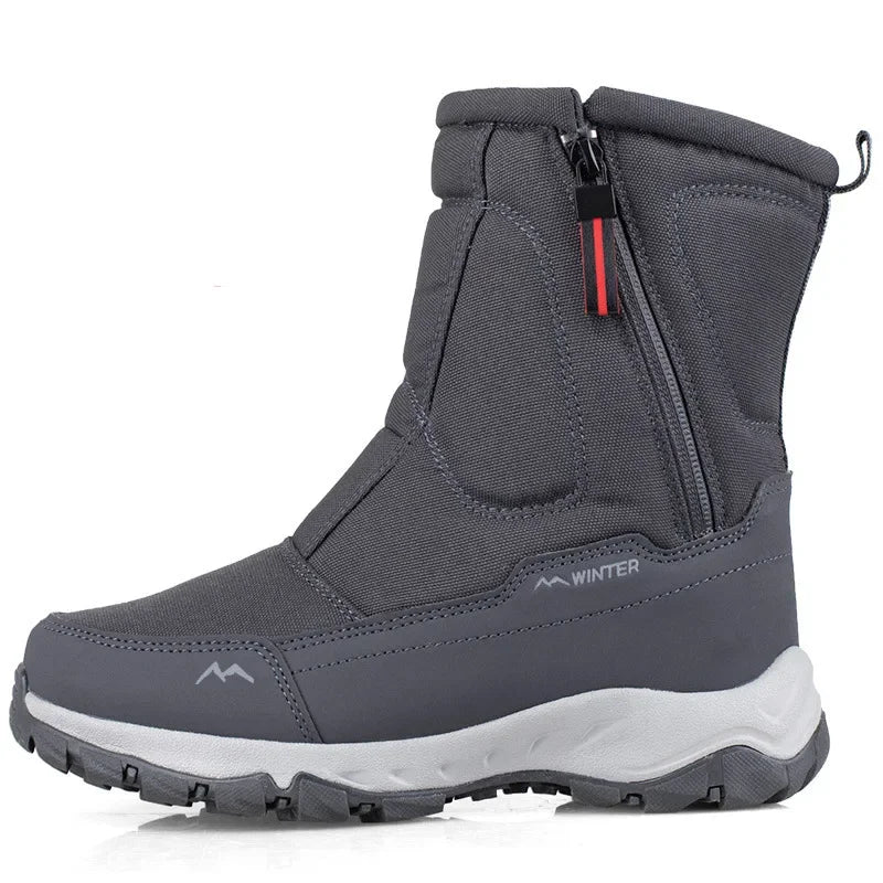 Mens Boots Waterproof Cotton Man Shoes High Top Boots Plush Winter Snow Boots Slip-On Non-slip Outdoor Male Hiking Shoes for Men