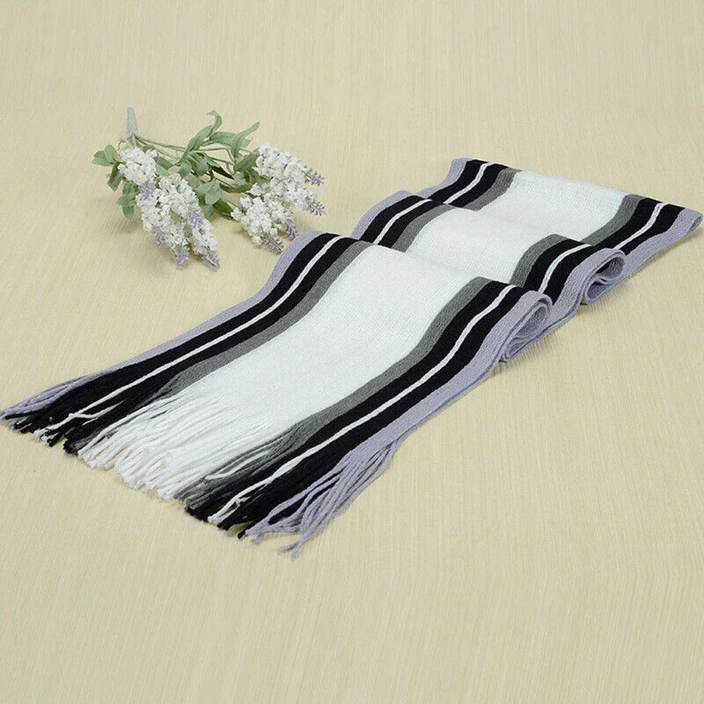 Classic Men's Scarf Winter Warm Faux Cashmere Soft Tassel Long Shawl Business Casual Striped Scarf Men's Clothing Accessories