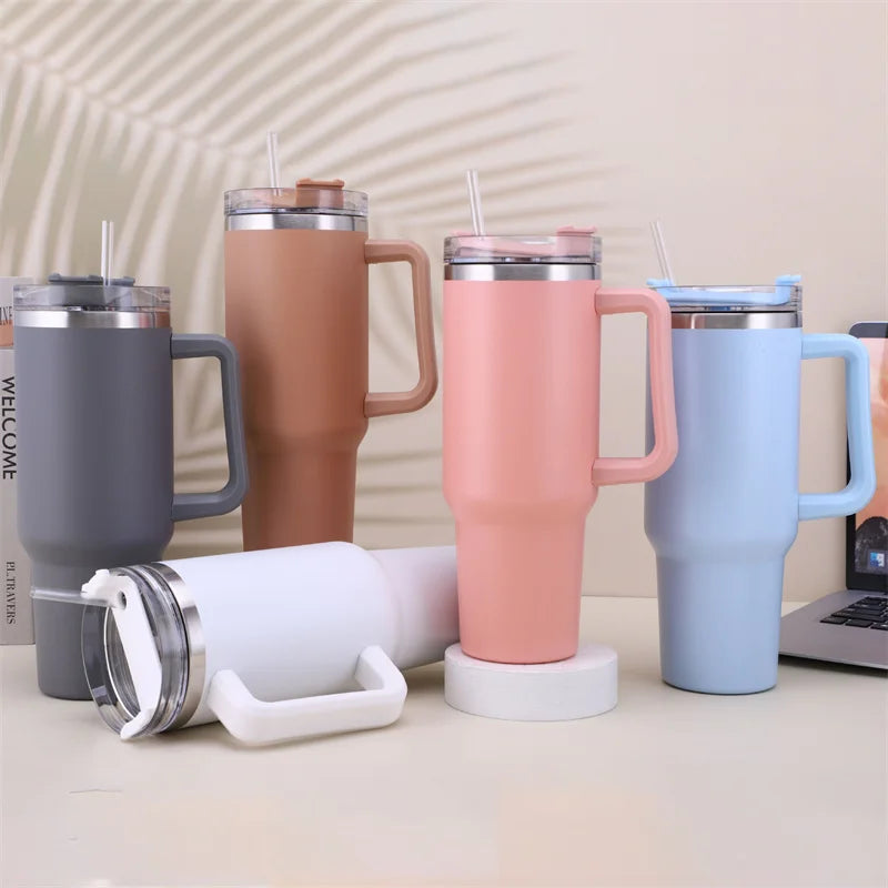 40 oz Stainless Steel Insulated Water Bottle With Handle Drinking Cups Keeps Cold Tumbler With Lid Straw Mug for Summer Outdoor