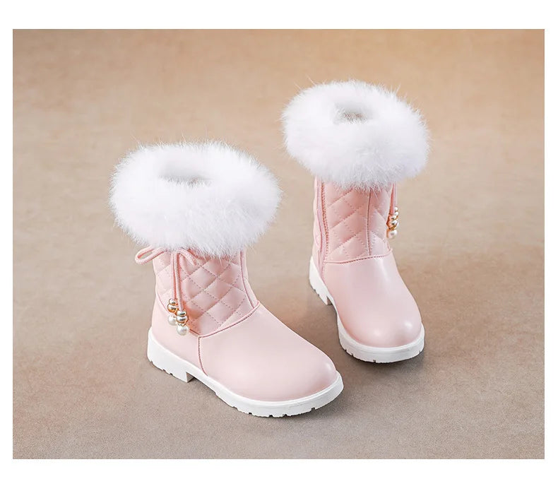 Winter Girl Boots Fashion Versatile Long Tube Boot Comfort Casual Cotton Boots Warm Princess Girl Shoe Velvet Simple Snow Boot