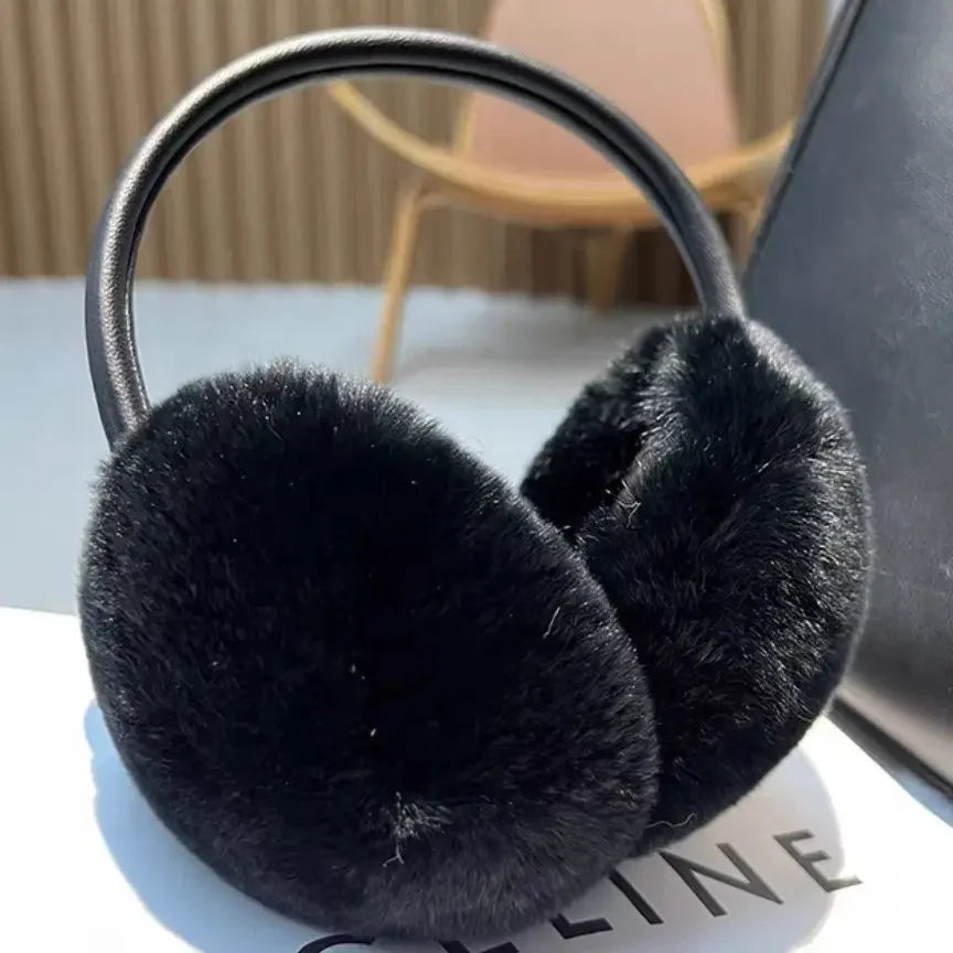 100% Natural Fur Ear Muffs for Women – Soft, Warm, and Cozy Real Rex Rabbit Fur Headphones for Cold Weather Protection"