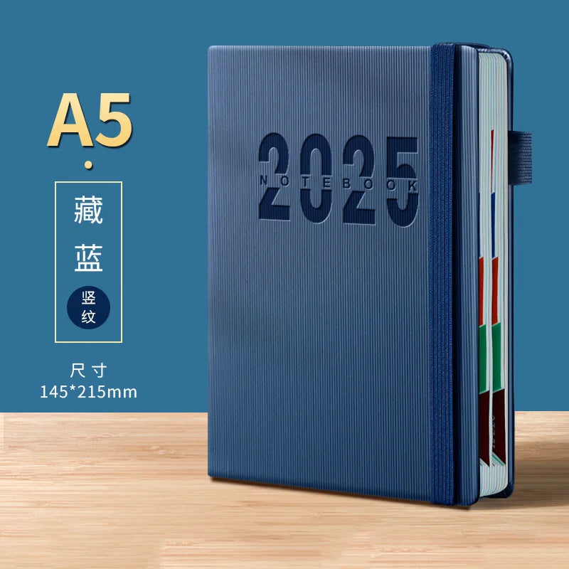 2025 English Calendar Notebooks Vertical Leather Cover Color Month Index Planner Elastic Strap A5 Agenda Office School Supplies