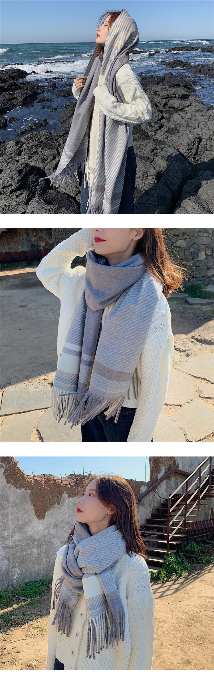 New 2023 Women Scarf Autumn Winter Vintage Preppy Style Plaid Wrap Scarve Pashmina Mujer Femme Foulard Bufanda Shawl Unisex Men