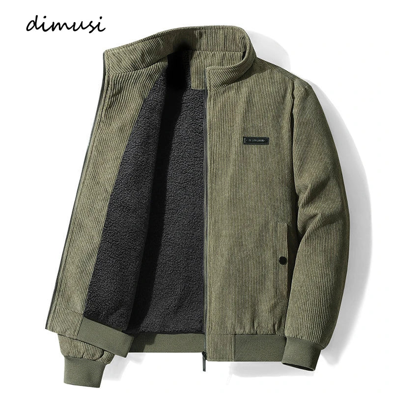 DIMUSI Winter Men's Corduroy Jacket – Casual Thick Velvet Windbreaker with Fleece Lining, Warm and Stylish Outwear for Cold Weather