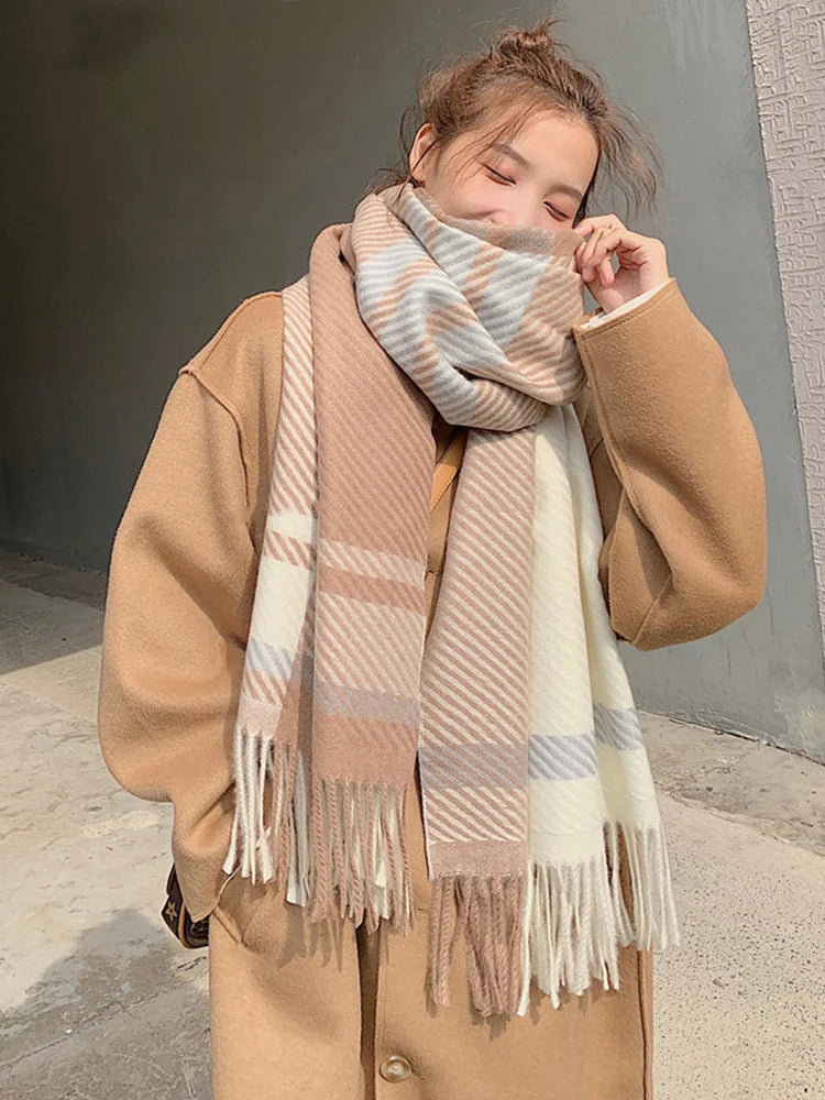 New 2023 Women Scarf Autumn Winter Vintage Preppy Style Plaid Wrap Scarve Pashmina Mujer Femme Foulard Bufanda Shawl Unisex Men