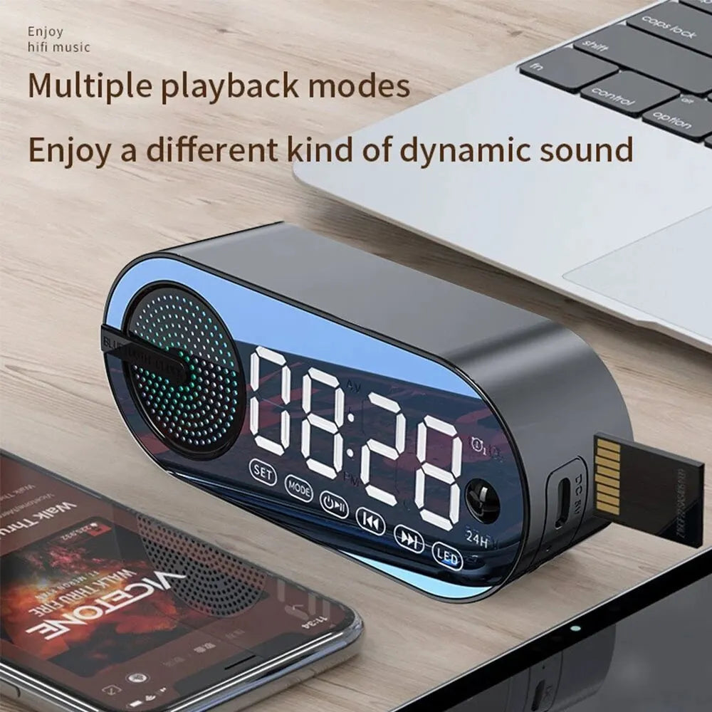 Portable Wireless Bluetooth Speaker Mini Smart Clock Alarm Clock Small Sound Box High Quality Bass Sound Large Volume LED Clock