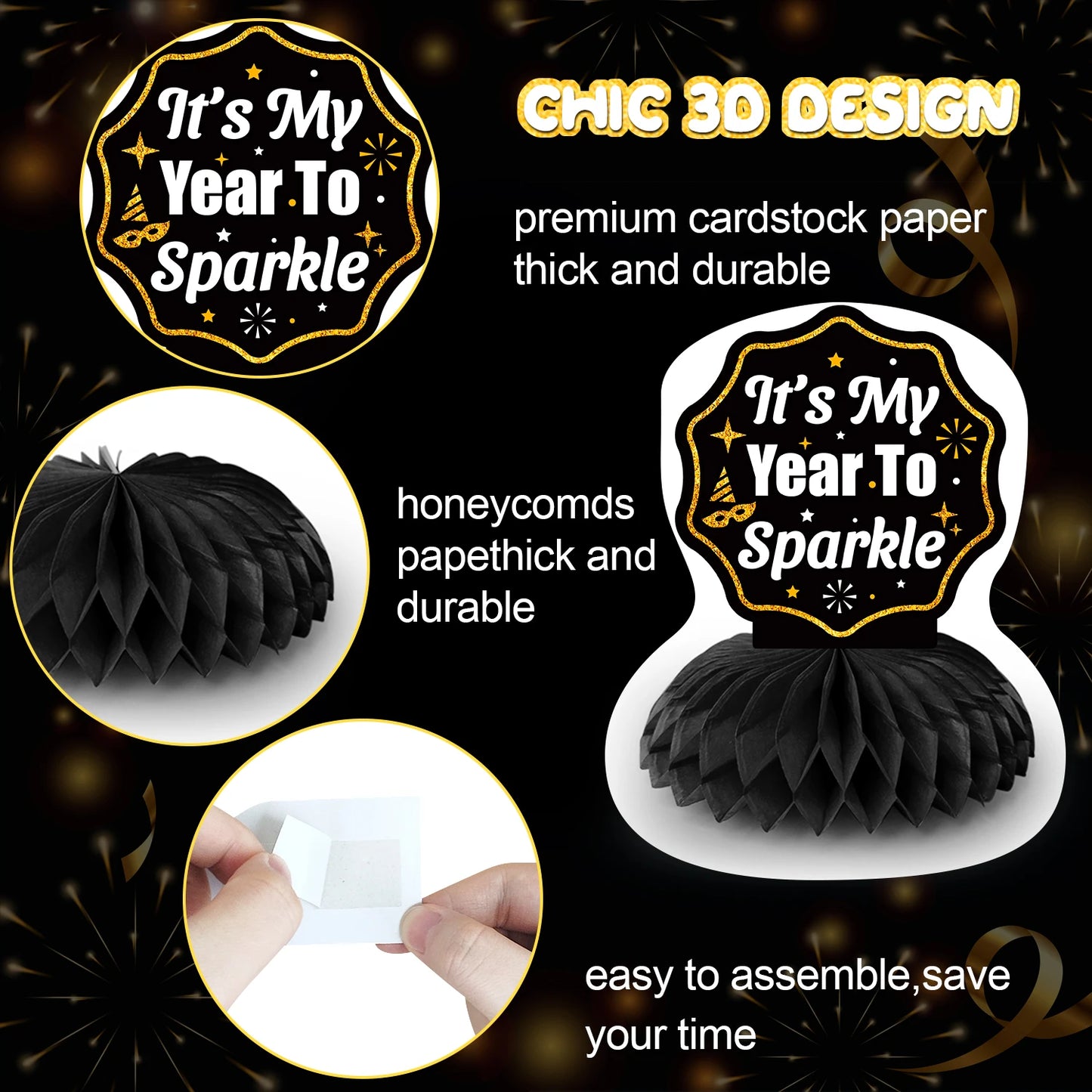 9 Pcs New Years Decorations 2025 New Years Honeycomb Centerpieces New Years Eve Party Decorations Hello 2025 Theme Table Toppers