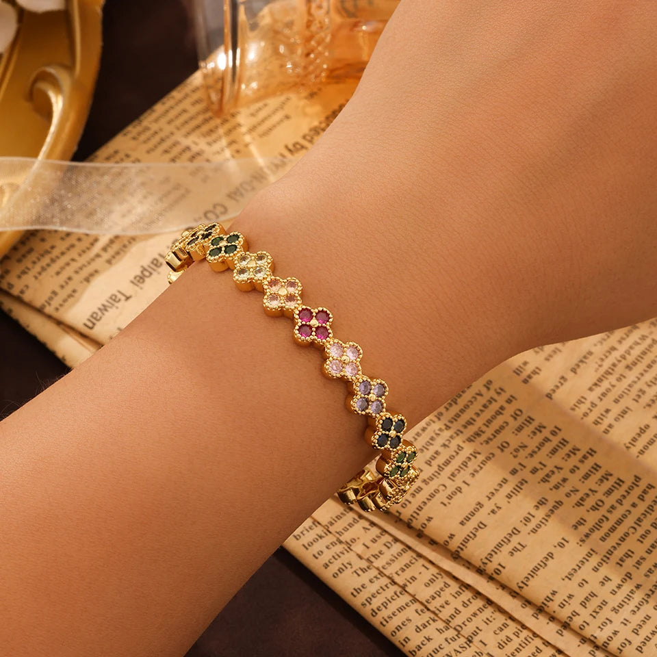 Yupsk Luxury Brass Colorful Random Zircon Flowers Bracelets for Women Exquisite Dopamine Buling CZ Jewelry Gifts