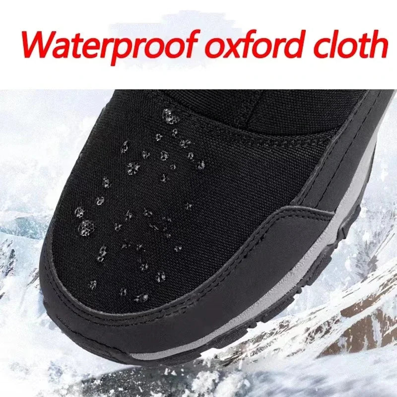 Mens Boots Waterproof Cotton Man Shoes High Top Boots Plush Winter Snow Boots Slip-On Non-slip Outdoor Male Hiking Shoes for Men