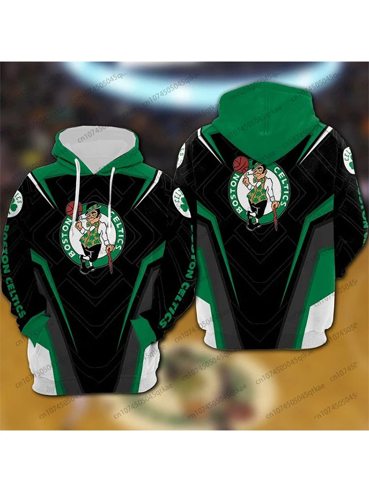 Celtics Basketball Hooded 24/25 Autumn Winter Pullover Hoodie 3D Digital Printing Loose Men Casual Hoodie Oversized Sport Hoodie
