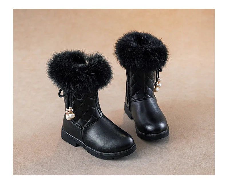 Winter Girl Boots Fashion Versatile Long Tube Boot Comfort Casual Cotton Boots Warm Princess Girl Shoe Velvet Simple Snow Boot