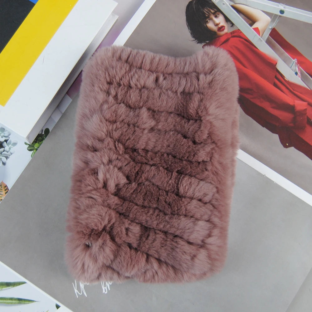 Hot Sale Brand Women Real Rex Rabbit Fur Scarf Girls Warm Soft Knitted Good Elastic Rabbit Fur Headband Natural Fur Ring Scarves