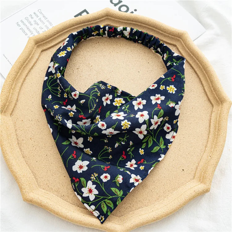 2022 Summer Vintage Print Flower Beach Bandana Hair Scarf Fashion Elastic Rubber Headbands for Women Girl Hair Accessories