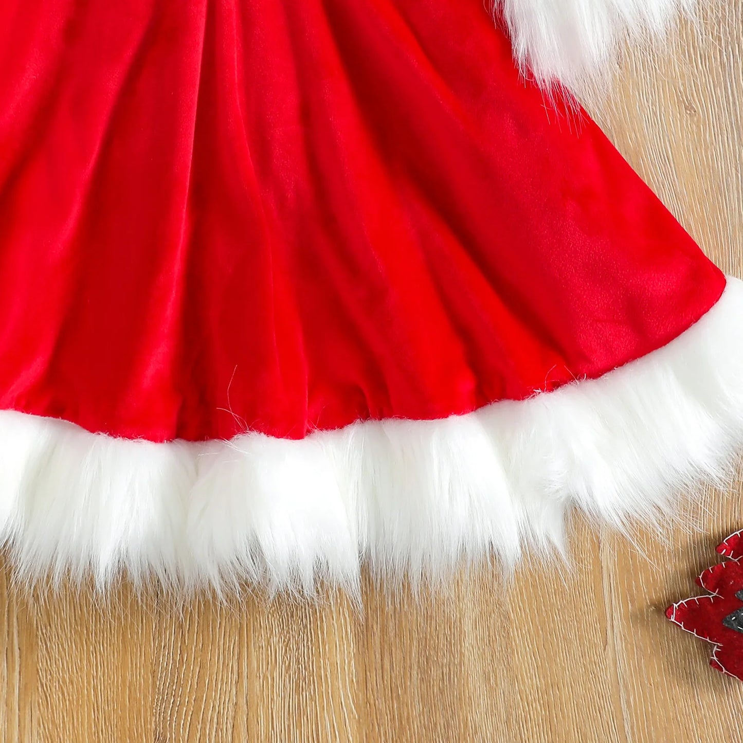 Christmas Dress for Girls (1-7Y) – Santa Claus-Inspired Red Princess Tulle Dress with Long Sleeves and Matching Headband"