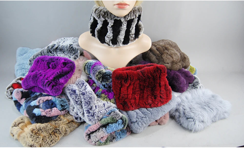 Hot Sale Brand Women Real Rex Rabbit Fur Scarf Girls Warm Soft Knitted Good Elastic Rabbit Fur Headband Natural Fur Ring Scarves