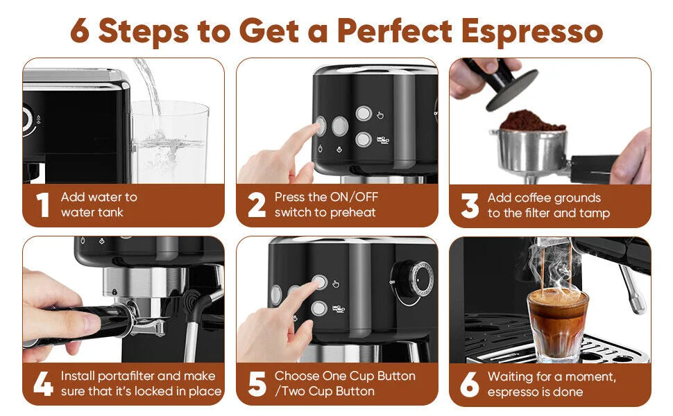 SEJOY Espresso Machine, Professional Espresso Maker with Milk Frother Steam Wand, Compact Espresso Coffee Machine