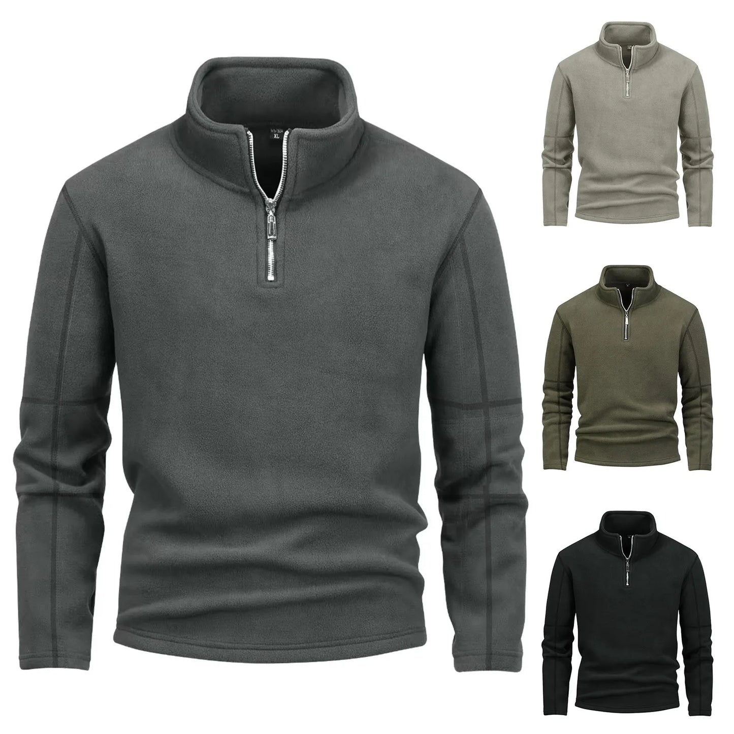 Men's Quarter-Zip Pullover Turtleneck – Fleece Sweatshirt, Casual and Warm, Perfect for Running, Sports, and Athletic Activities