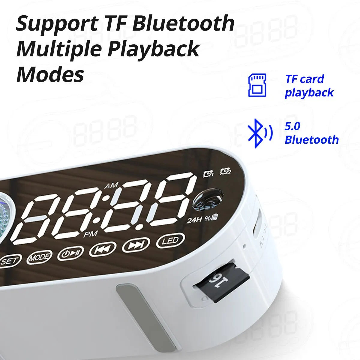 Portable Wireless Bluetooth Speaker Mini Smart Clock Alarm Clock Small Sound Box High Quality Bass Sound Large Volume LED Clock