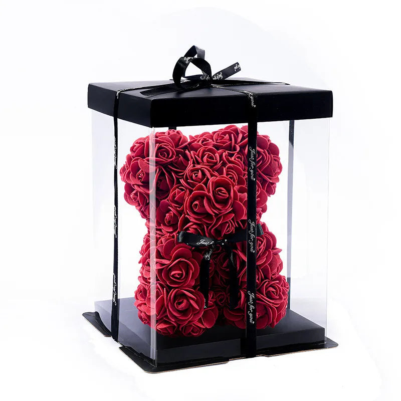 Rose Bear – 20cm Artificial Foam Flower Bear – Romantic Gift for Valentine’s Day, Anniversaries, Weddings, and Birthdays (With Gift Box)