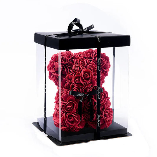 Rose Bear – 20cm Artificial Foam Flower Bear – Romantic Gift for Valentine’s Day, Anniversaries, Weddings, and Birthdays (With Gift Box)